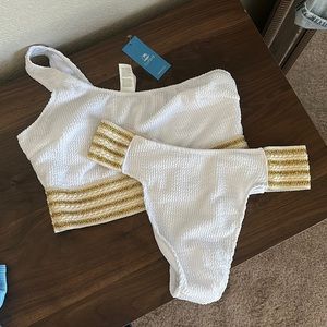 White/Gold One Shoulder Bikini NWT!